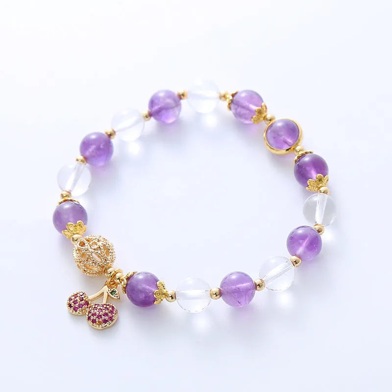 Purple crystal bracelet with micro-inlaid cherry blossom design and secure clasp for women