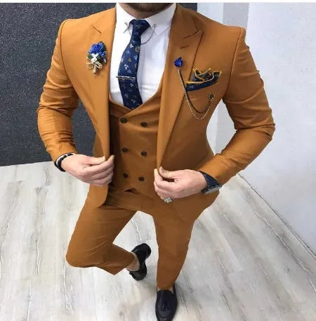 Men's three-piece groom best man suit set in business formal style, nylon construction, available in multiple colours and sizes XS to 5XL