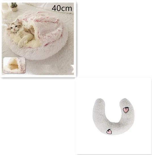 2 in 1 round plush pet bed with PP cotton filling for dogs and cats, available in brown, 65cm size