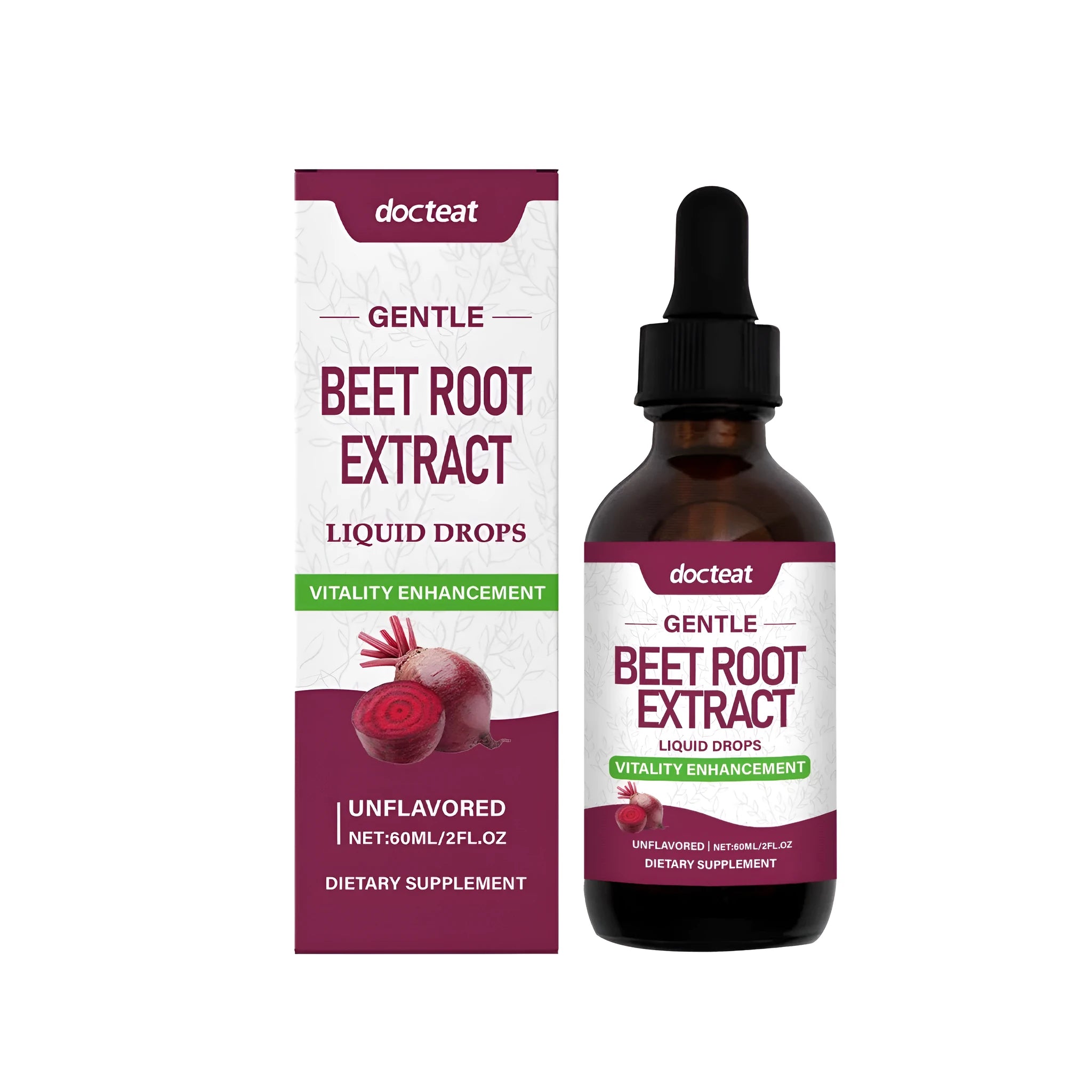 60ml bottle of beetroot liquid supplement drops with dropper for dietary support