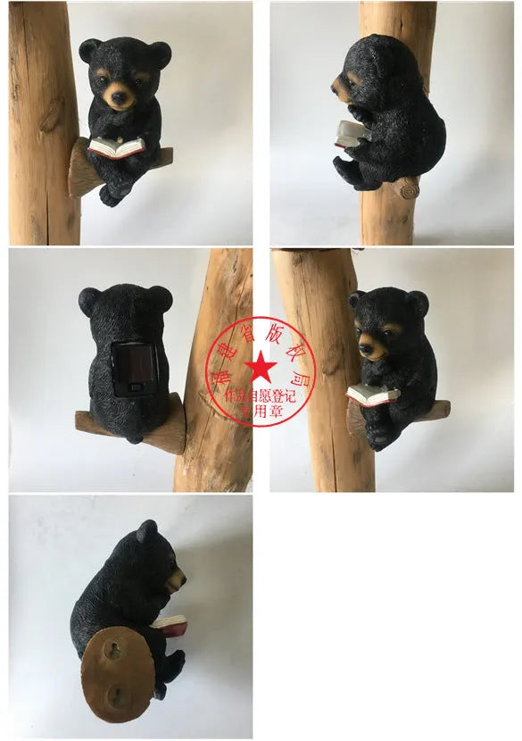 Black bear solar light ornament made of synthetic resin in modern simplicity style for garden pathways