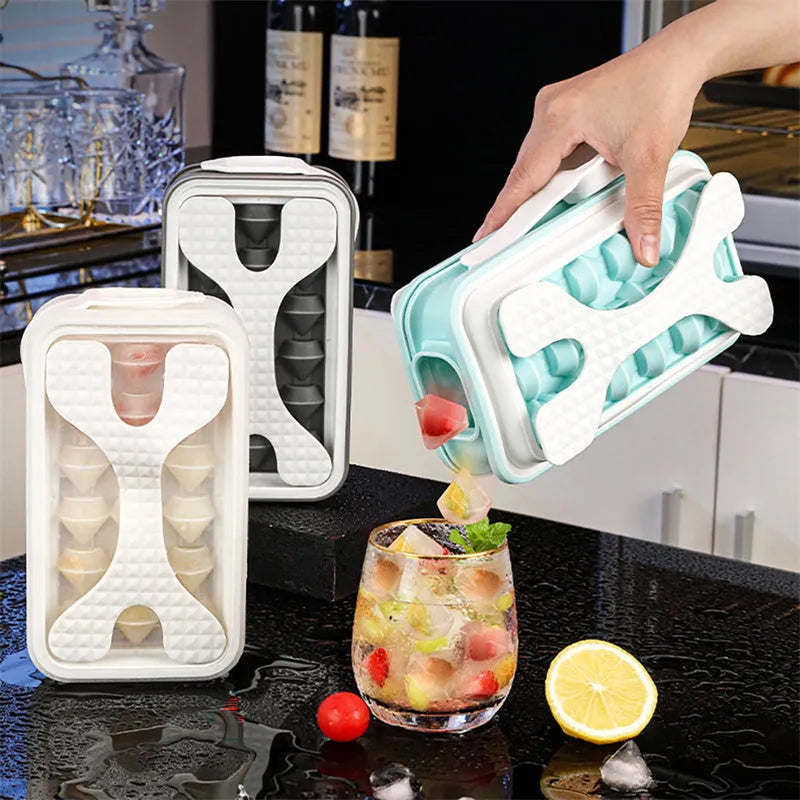 Portable silicone ice ball mould and water bottle in light grey, sky blue, or transparent white colours