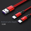 Black and red braided fast charging cable with two Android connectors for dual-device charging