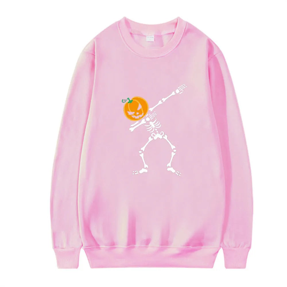 Women's cotton crew neck long sleeve printed top in black, red, yellow, white, or orange red.
