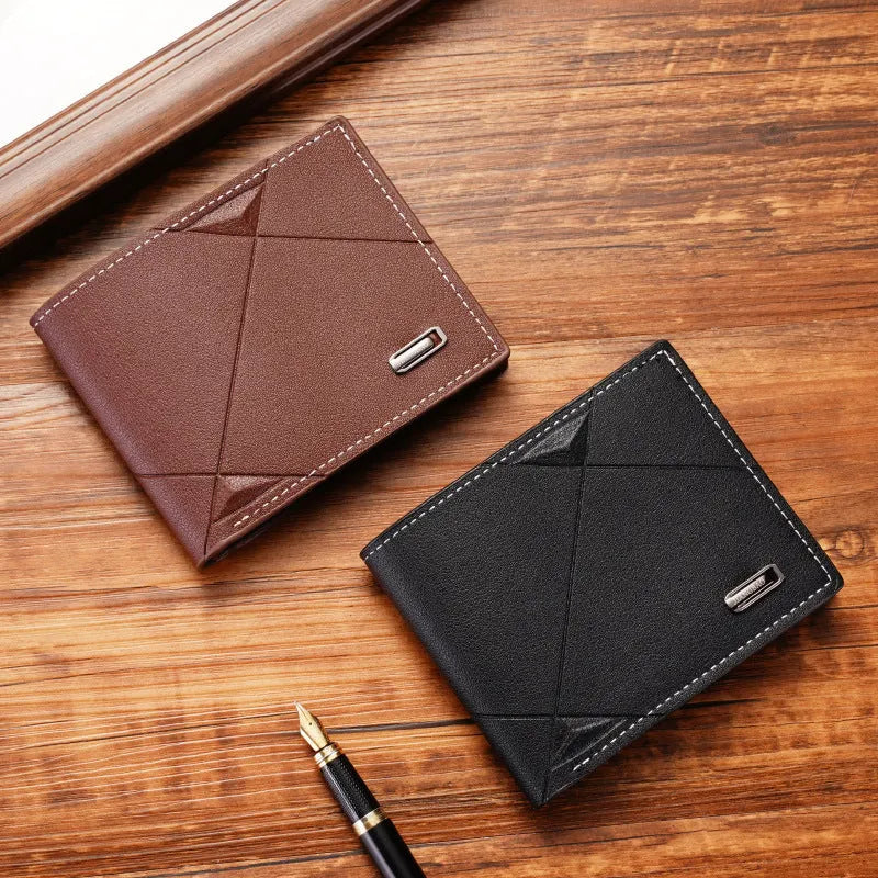 Men's thin three-fold horizontal wallet with multiple card slots in black colour