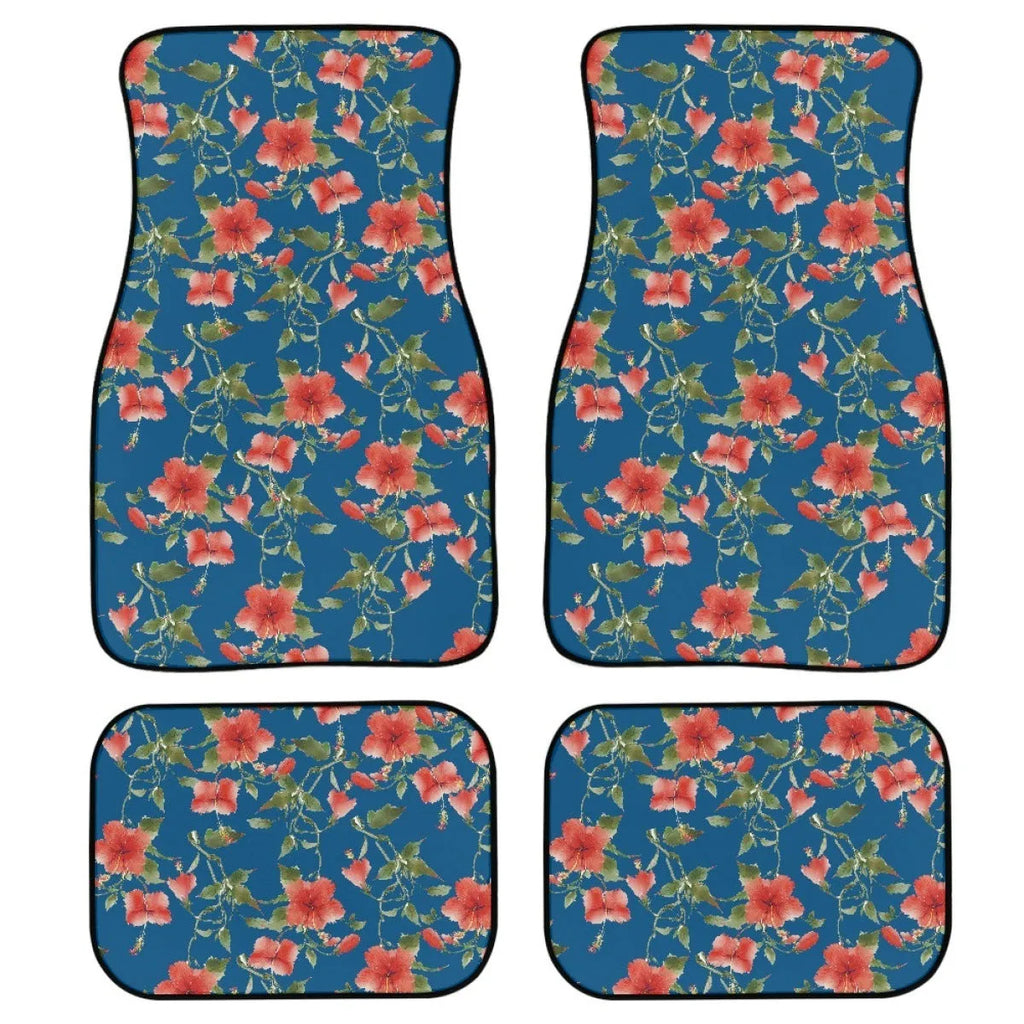 Black printed rubber car floor mats in a four-piece set for vehicles