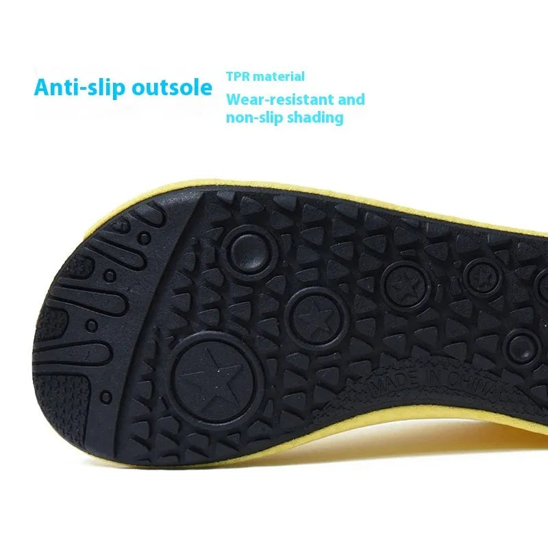 Non-slip water shoes with elastic band and mesh upper in Snowflake Mesh blue pattern.