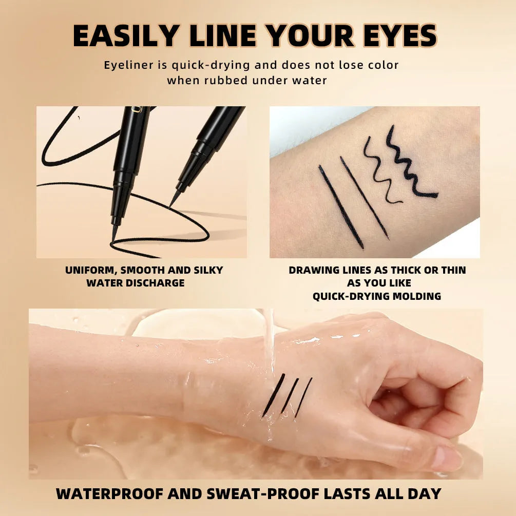 Black liquid eyeliner pen with quick-drying smudge-resistant sweat-proof formula