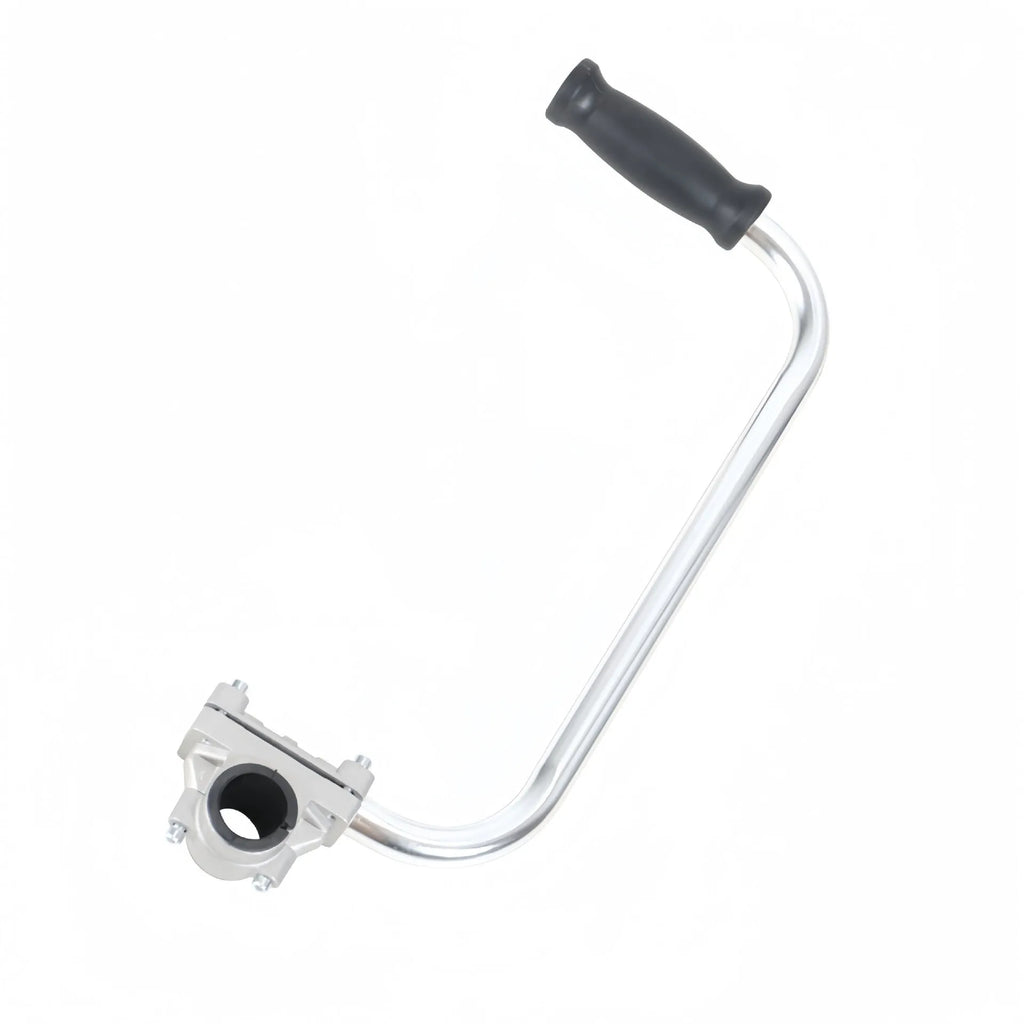 Adjustable aluminium auxiliary handle for lawn mower, brush cutter, and pruning tool with optional shoulder strap