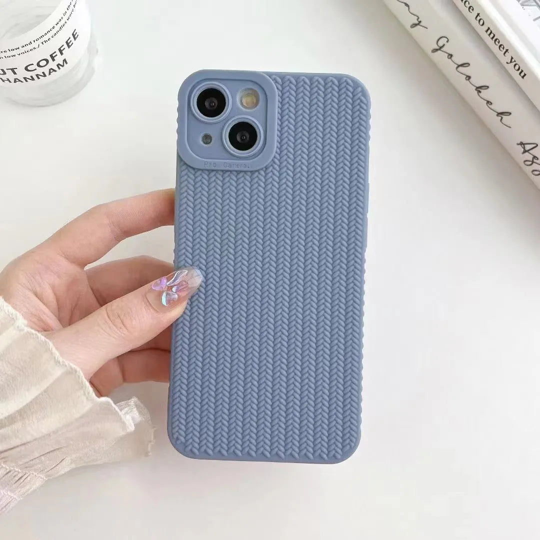 Woven liquid silicone phone case with wave pattern for iPhone 12 in black