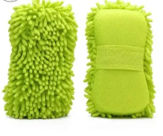 Silver green car wash sponge measuring 14 by 25 centimetres with spiral chenille construction