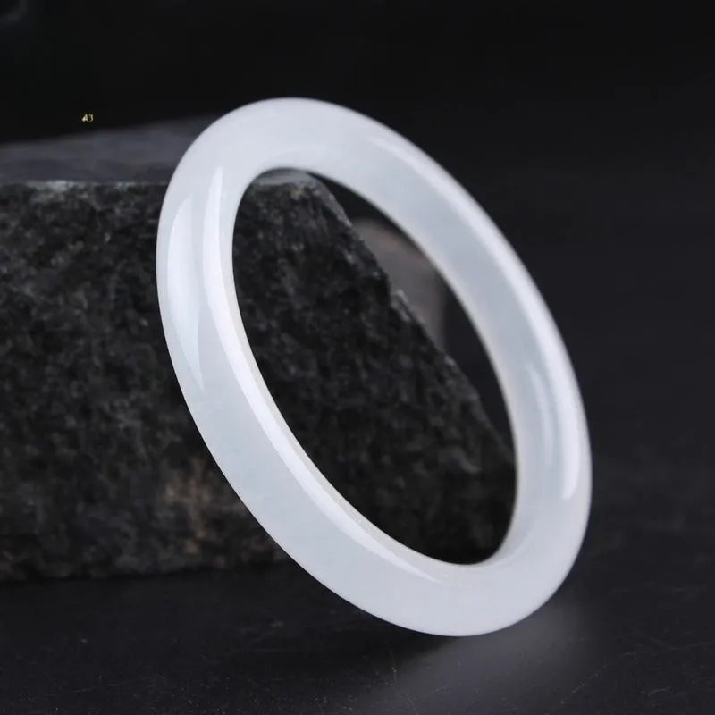Gao Bing Jade Ice-like White Moonlight bracelet in modern simplicity style with flat rod construction