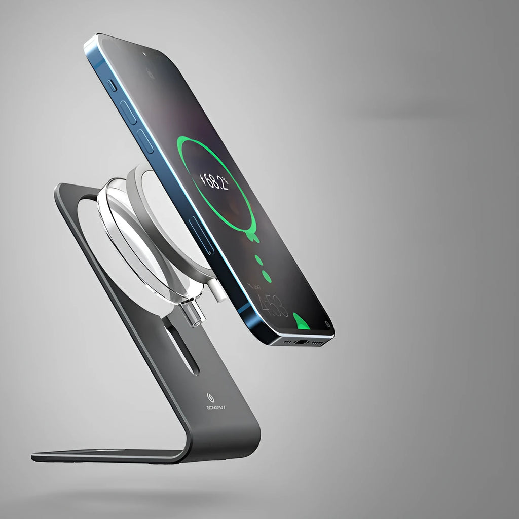 Silver aluminium alloy magnetic wireless charging bracket for MagSafe phones desktop stand