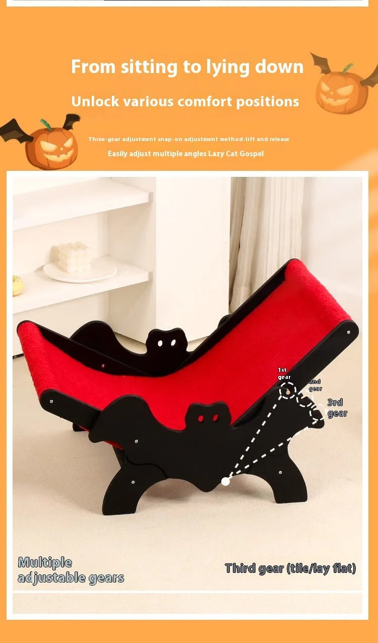 Black and red wooden cat recliner bed with slatted base design measuring 40cm length