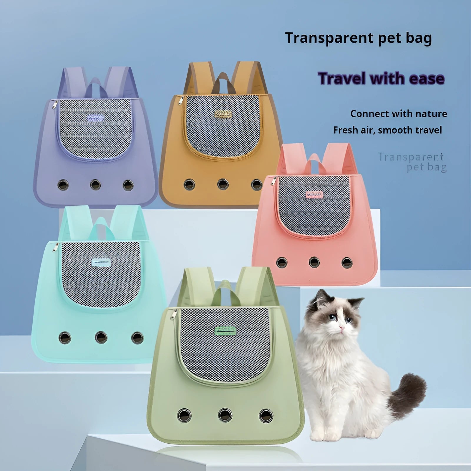 Oxford fabric pet cat backpack in khaki colour with medium-hard construction