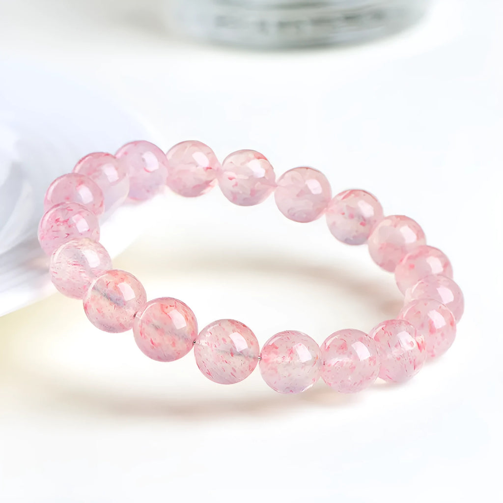 Natural white strawberry quartz crystal ball bracelet with 10-10.8mm geometry-shaped beads