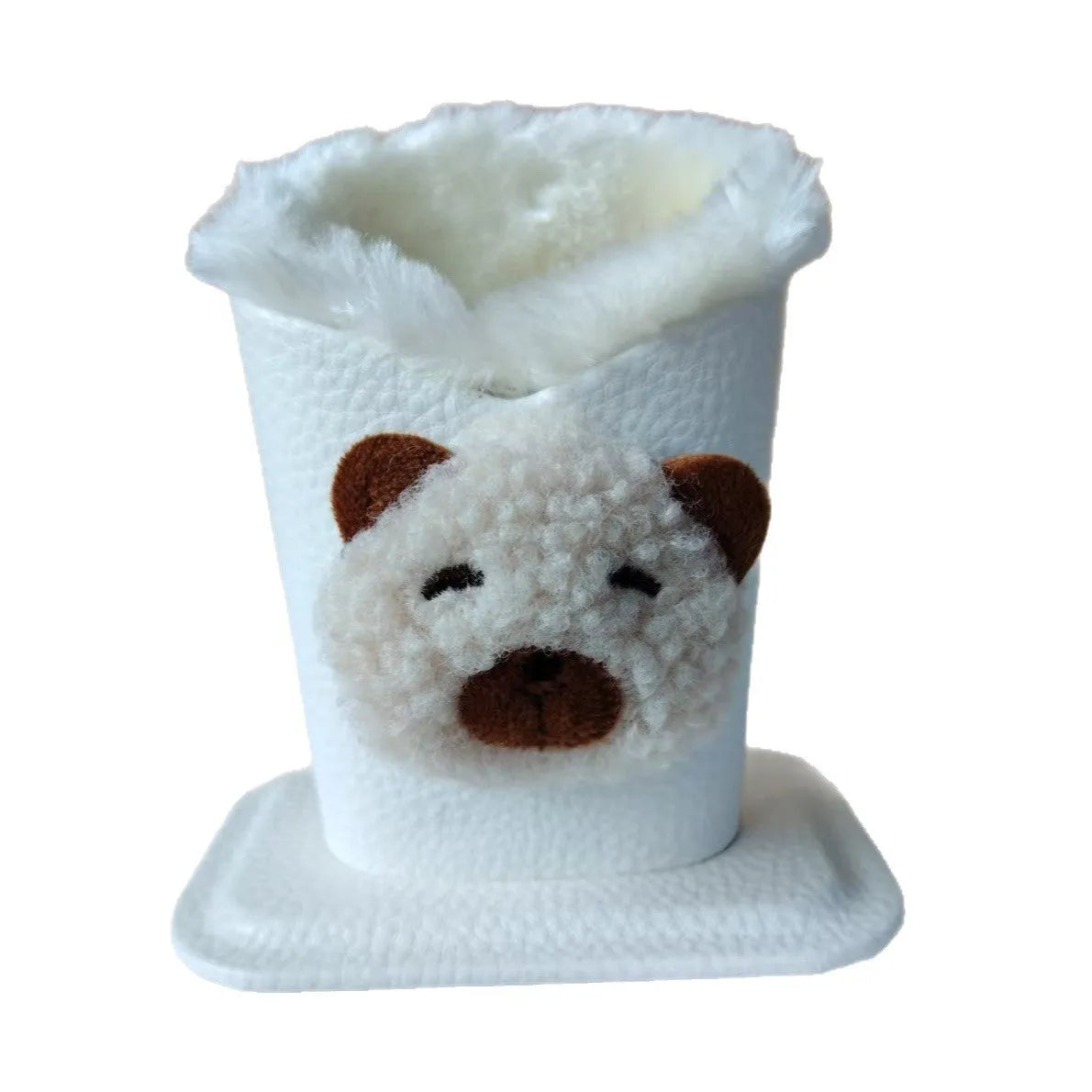 Nordic fluffy leather desktop glasses storage bucket 11.6x8.1x12cm cartoon animal