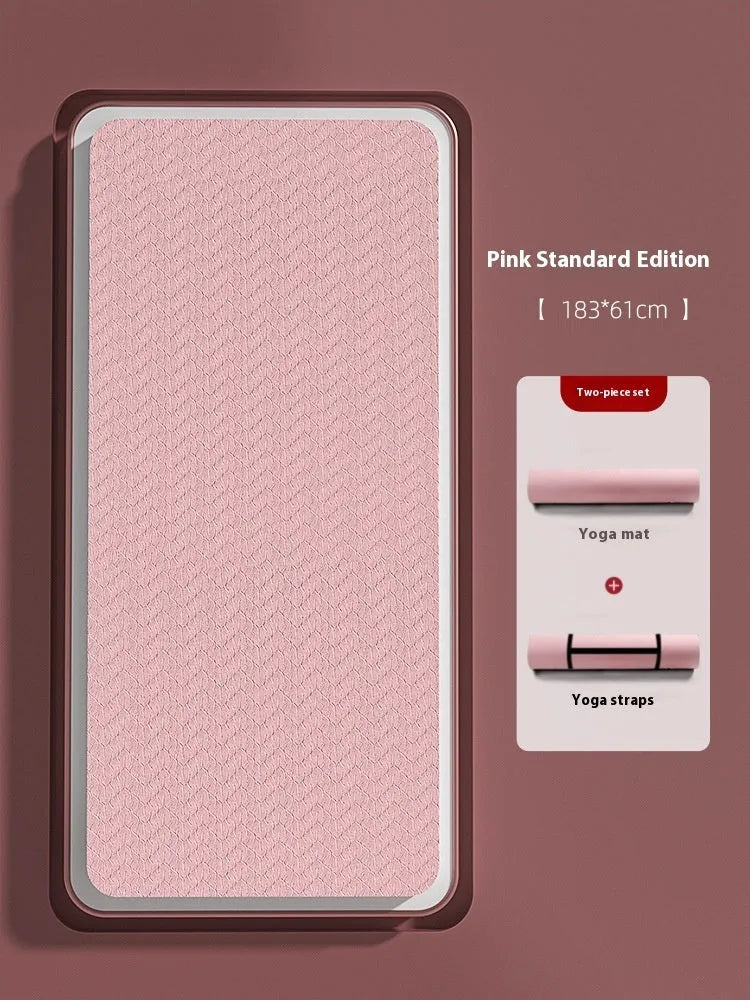 Non-slip TPE fitness training mat showing alignment guide lines, available in multiple colours.