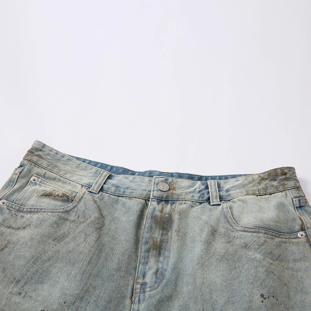 Women's blue cropped denim trousers showing mid-length straight-leg design and washed colour