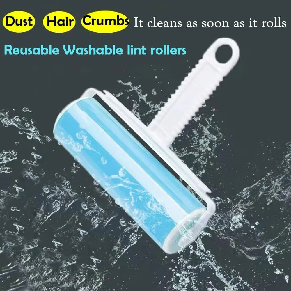 Blue washable reusable lint roller with cover for removing pet hair from fabrics