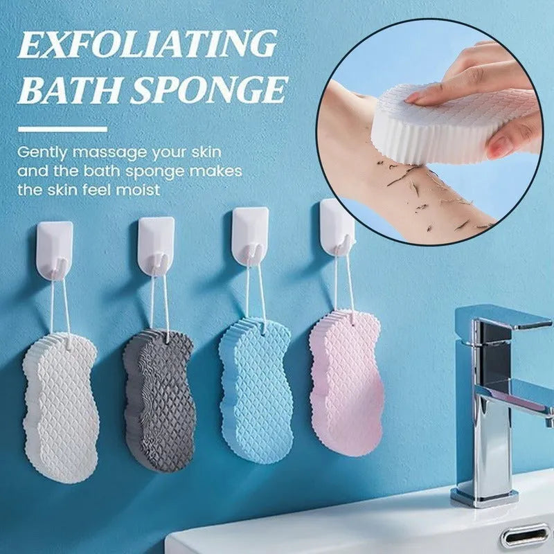 White 3D bath sponge with fish scale pattern texture for body exfoliation