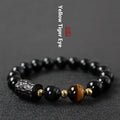 Obsidian bracelet with 10mm tiger eye beads in retro circle style for unisex couple jewellery