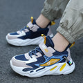 Boys' blue and black sports running shoes with velcro fastening and platform sole