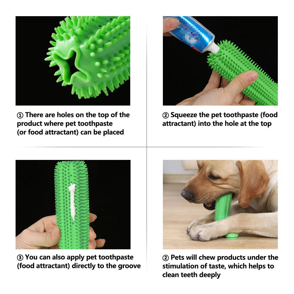 Green TPR dog chew toy with suction cup base and molar rod for teeth cleaning and tartar prevention