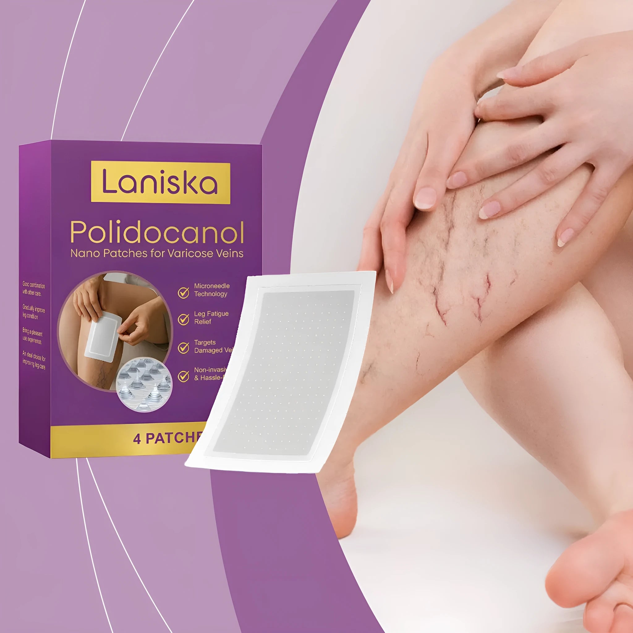 Leg care micro needle patch set containing four patches with moxa leaf and ginger root formula