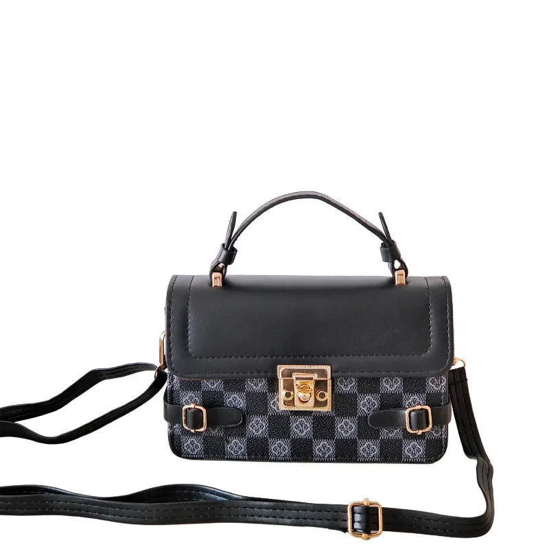 Retro small square pattern ethnic crossbody bag in apricot colour with floral stitching.