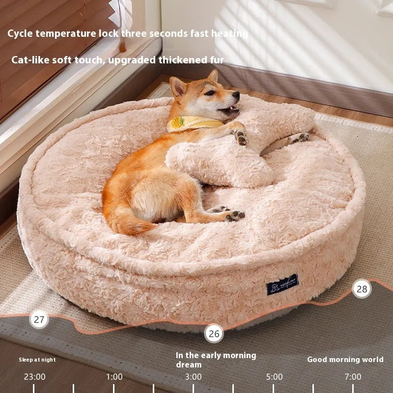 Round nest pet bed in milk tea colour with removable washable cover