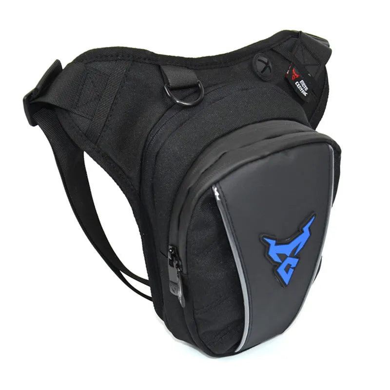 0105MC motorcycle leg bag in 1200D Oxford cloth showing dimensions and colour options