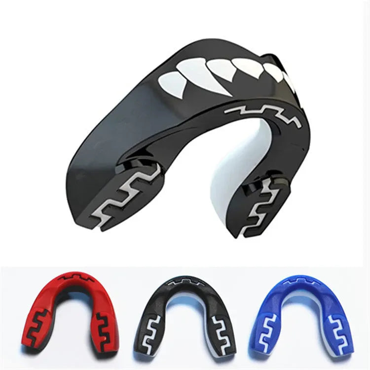 Adult boxing mouthguard with tooth socket design in black and white printed teeth colour