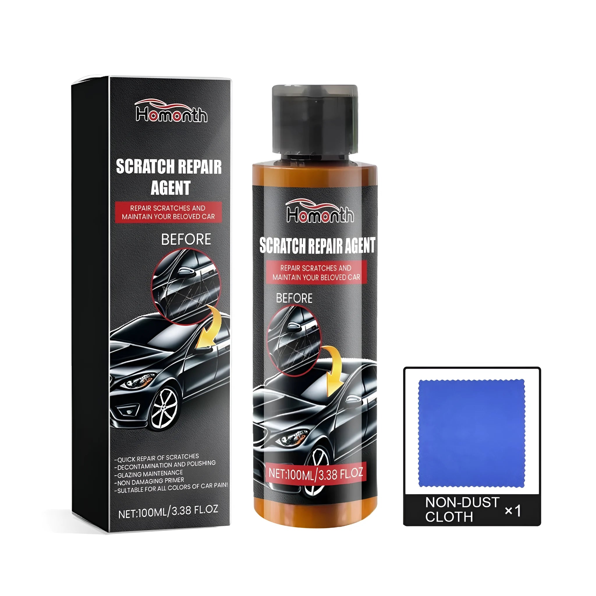 100ml car scratch repair agent bottle with applicator cloth for automotive paint surfaces