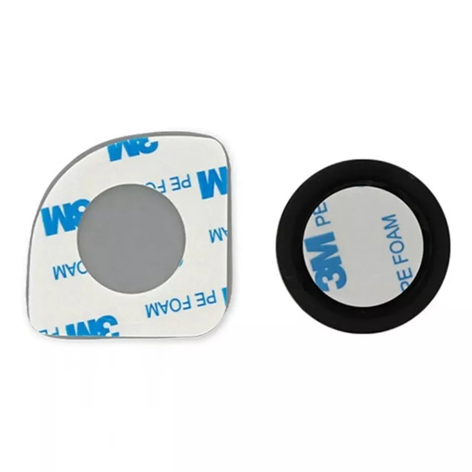 Pair of white, fan-shaped, adjustable car blind spot mirrors showing 360-degree rotation.