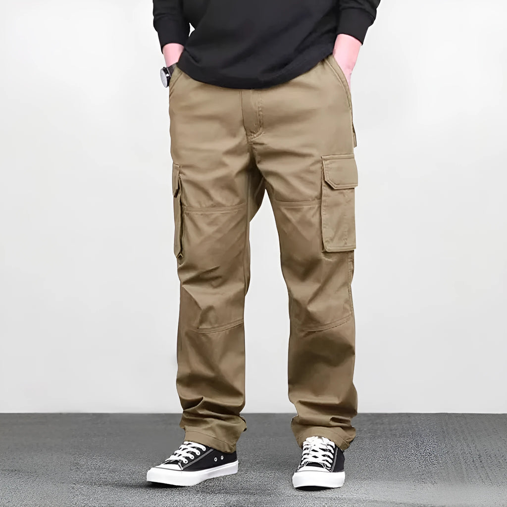 Women's high waist drawstring straight trousers in bamboo fibre blend, khaki colour, full-length view