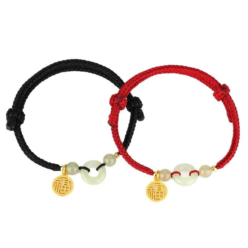 Hetian Jade peace buckle bracelet with adjustable strap in silver metal