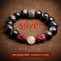 Cinnabar beads bracelet with animal zodiac modelling in gold obsidian or silver stone options presented in silver gift box
