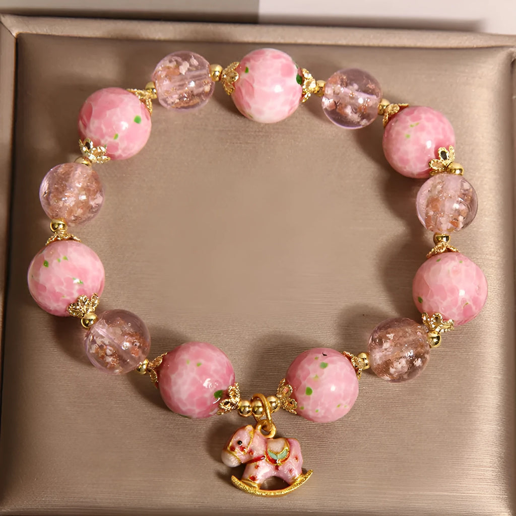 Cherry blossom women's luminous glass crystal bracelet in gourd style with coloured glaze finish