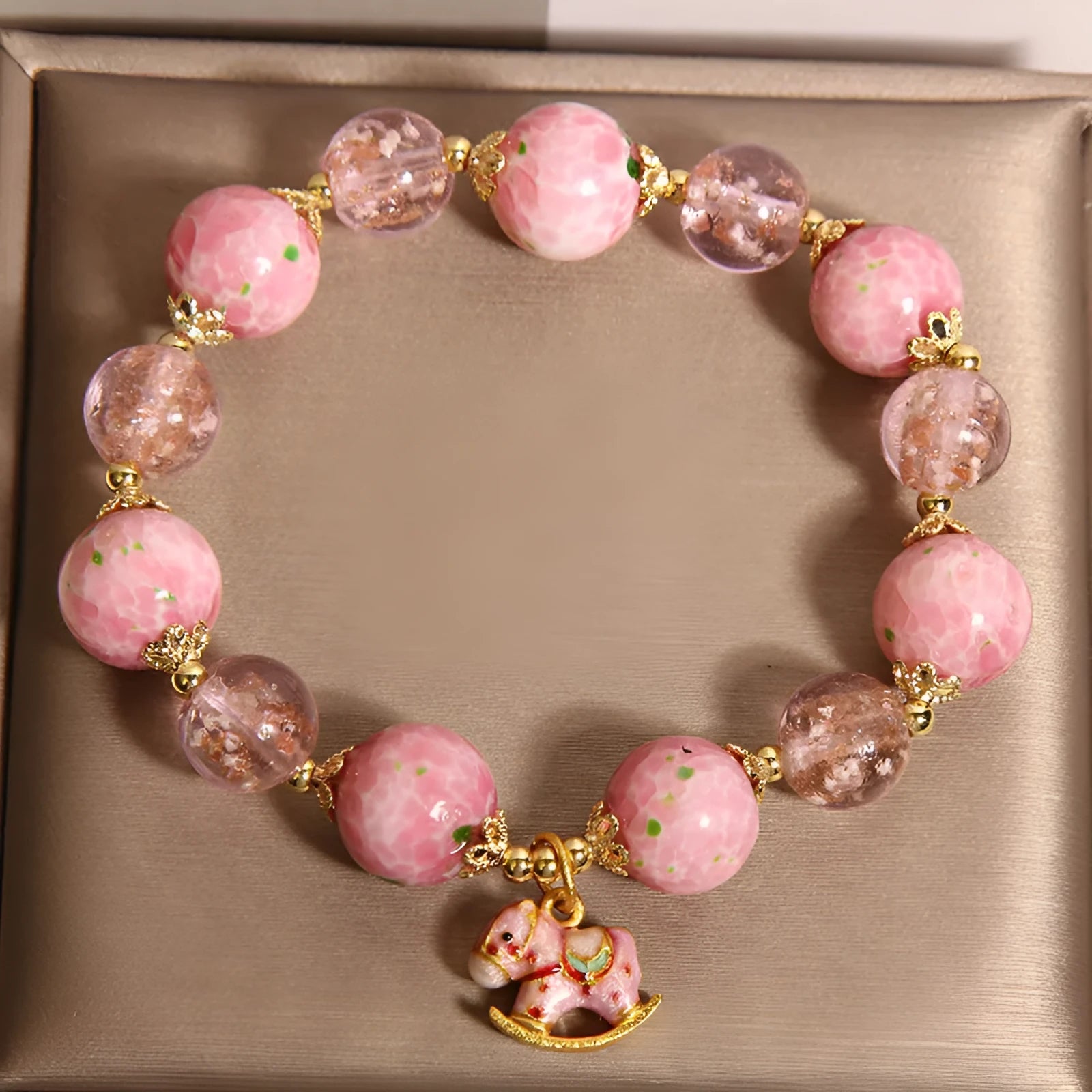 Cherry blossom women's luminous glass crystal bracelet in gourd style with coloured glaze finish