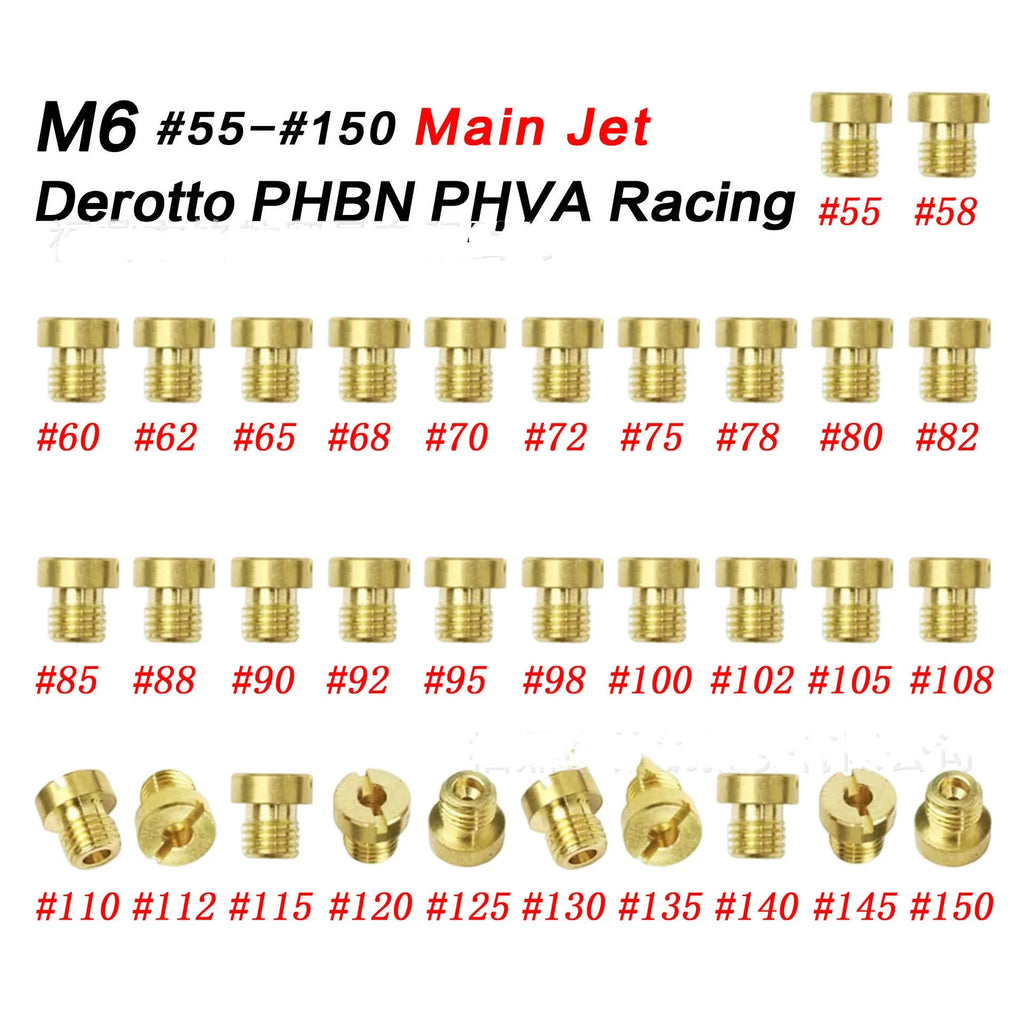 M6 thread carburettor main jet nozzle for Derotto PHBN PHVA models on a white background.