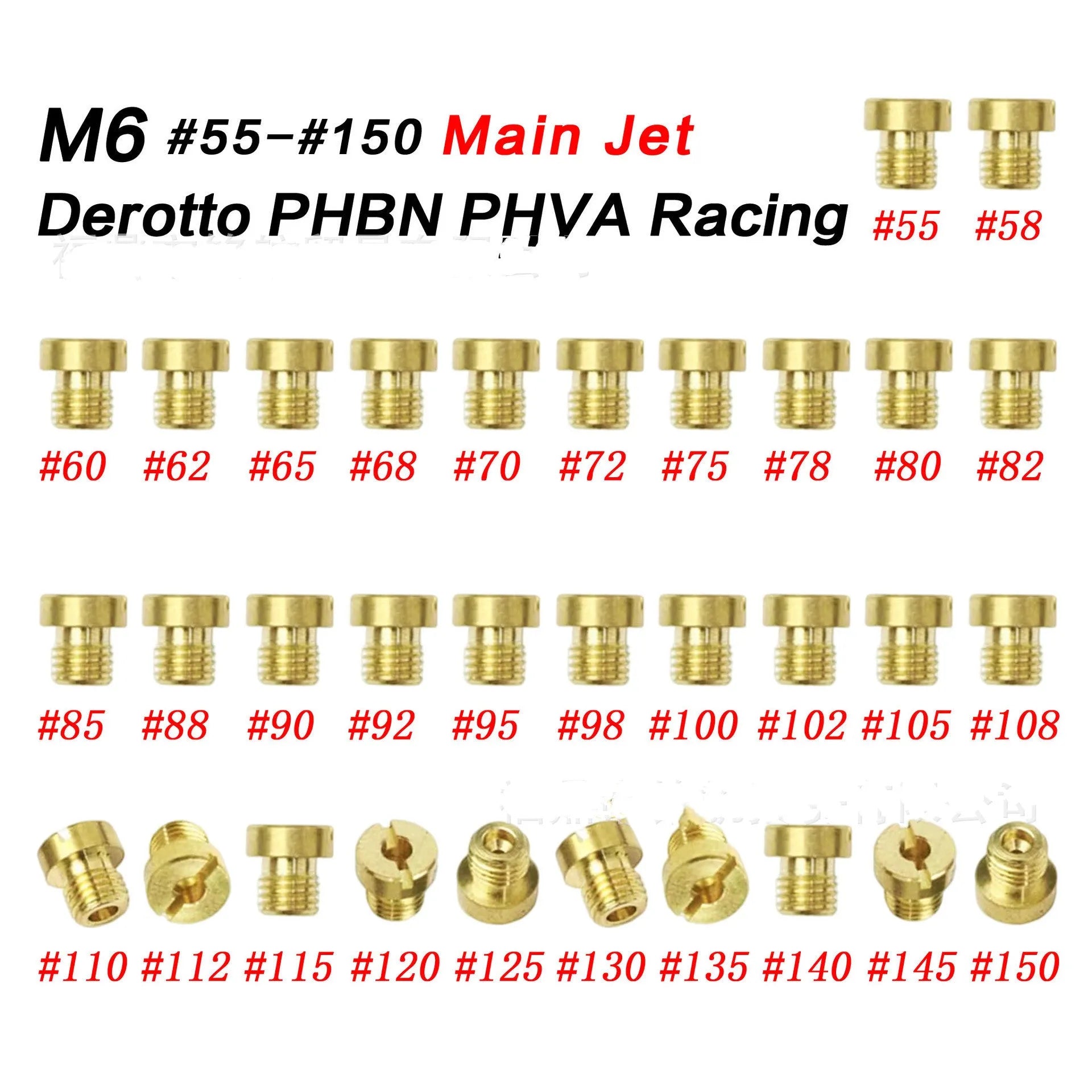 M6 thread carburettor main jet nozzle for Derotto PHBN PHVA models on a white background.