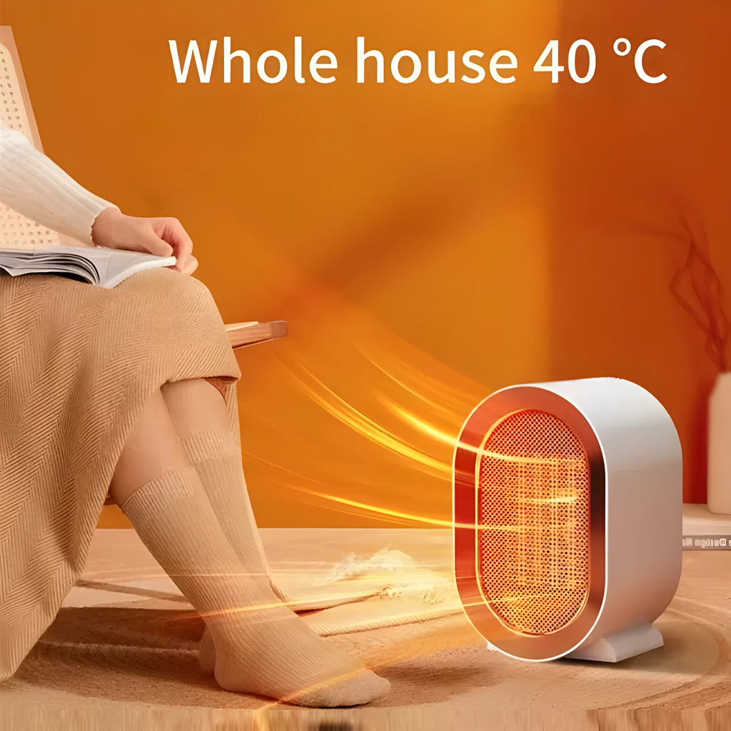 Desktop electric heater with ceramic heating technology in black, blue, green, or white colour options