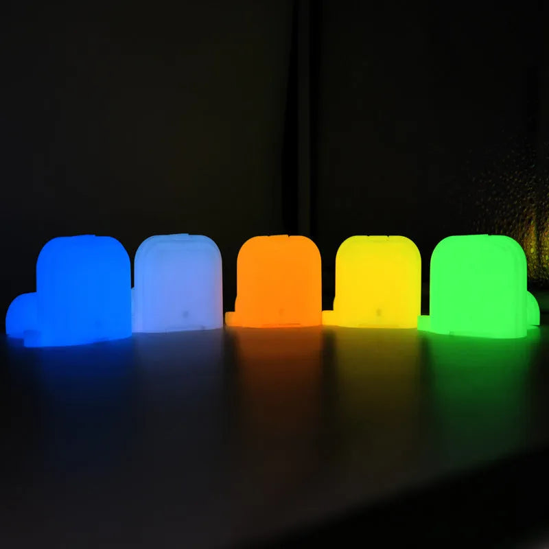 Luminous blue silicone flip case for Apple AirPods with an attached hanging strap.