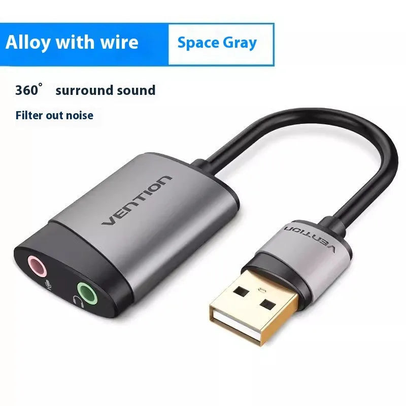USB external sound card aluminium case silver white double hole configuration