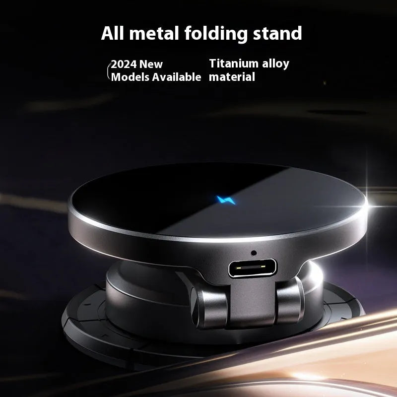 Black wireless charging car phone holder with zinc alloy bracket and paste style mount