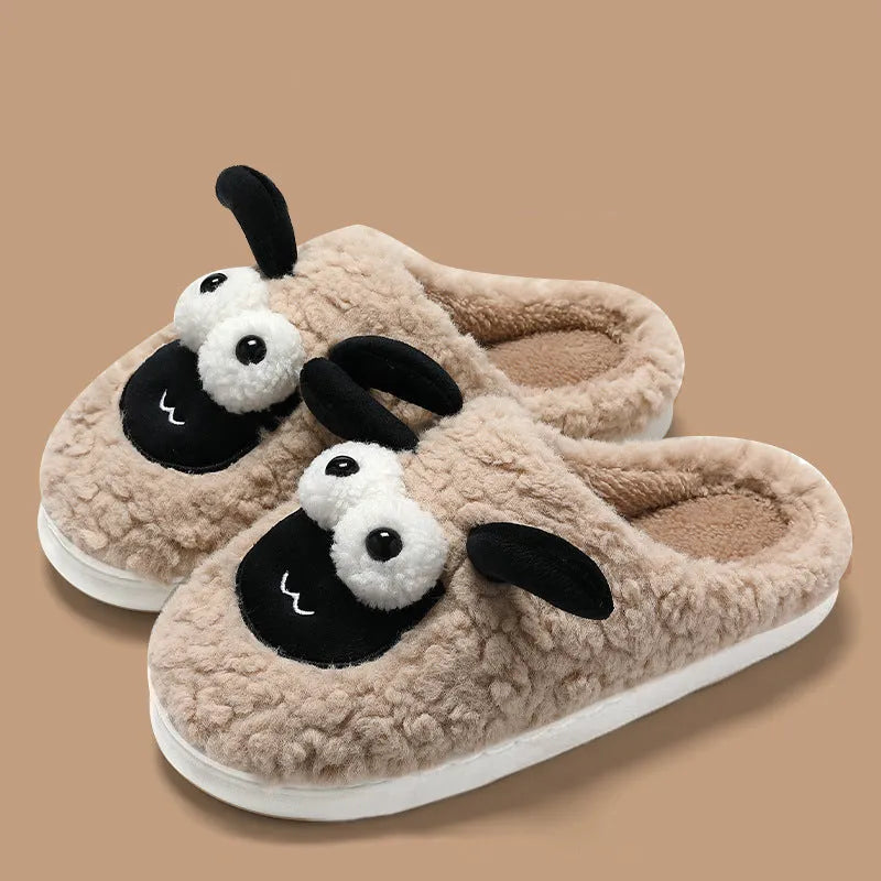Brown thermal cotton slippers with suede uppers and slip-on design for indoor wear
