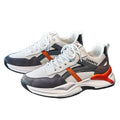 Men's low-top breathable running sneaker with mesh upper, orange and yellow options, injection moulded sole