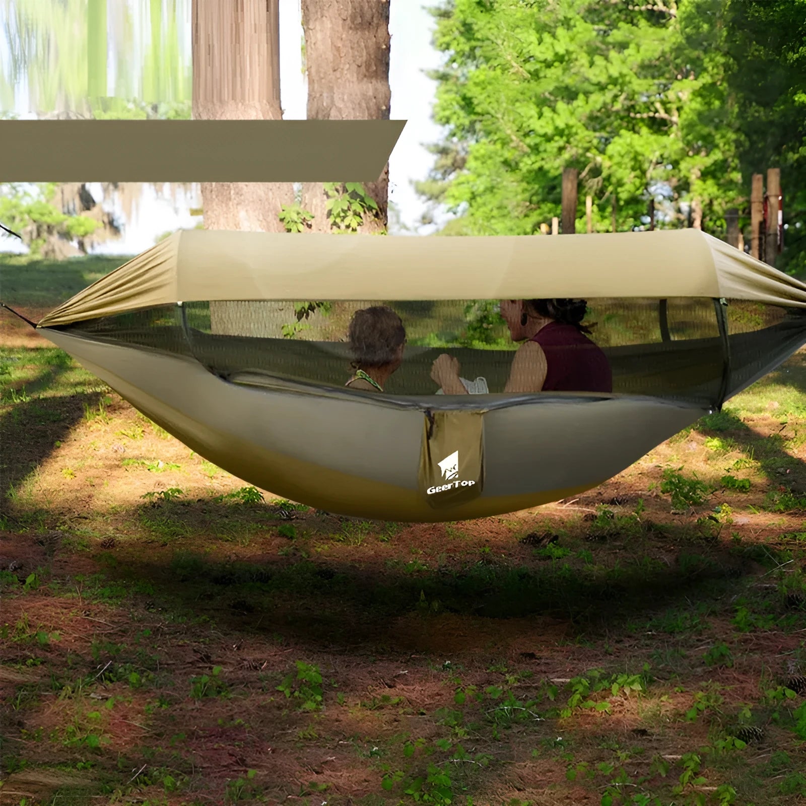 Outdoor camping thickened insect resistant mosquito net hammock 70D nylon hexagonal mesh army green colour