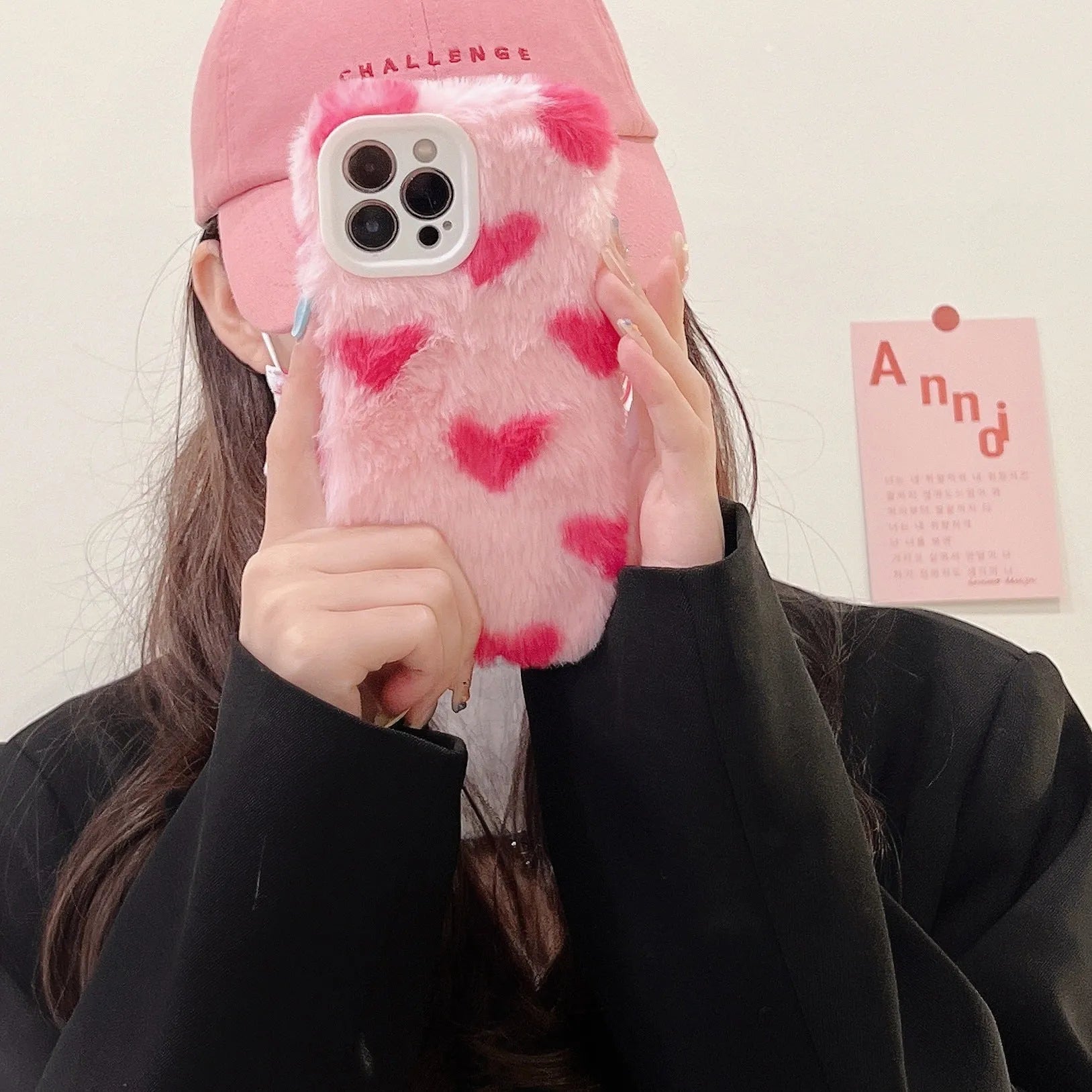 Pink Love Plush cartoon silicone phone case for Apple iPhone
